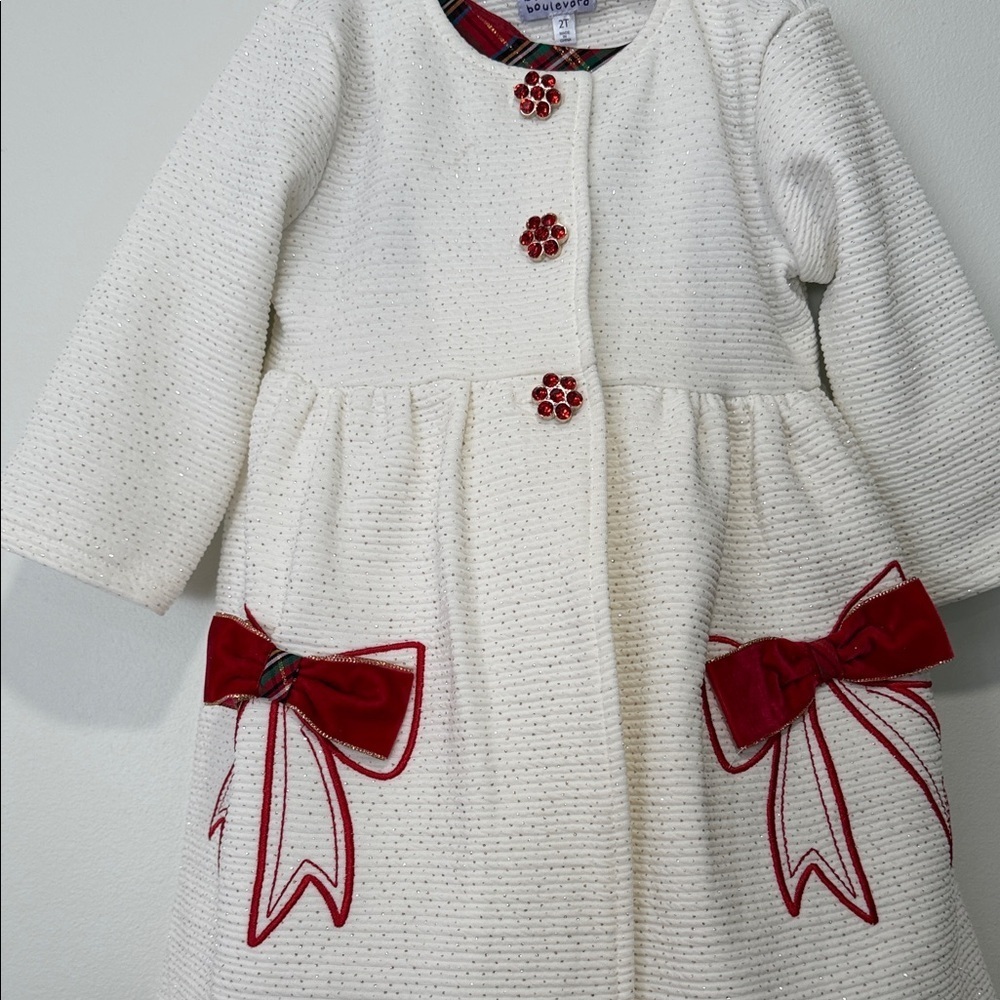 White Coat with Red Bow Accents & Matching Dress - Picture 2 of 8